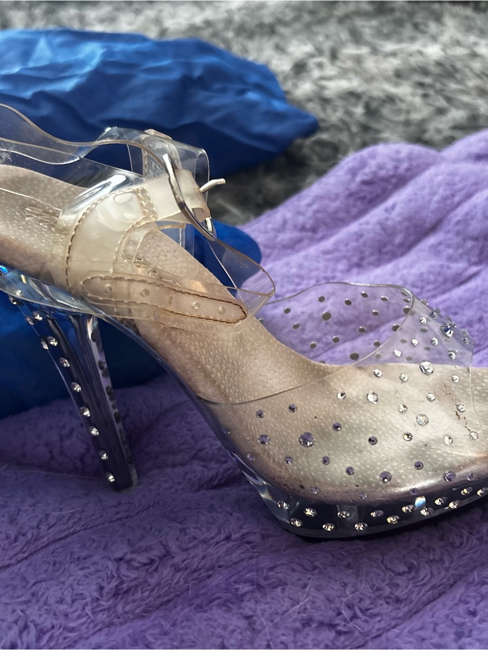 Clear Rhinestone Platform Heels - Women